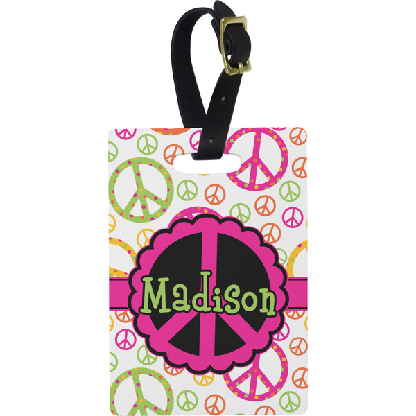 Custom Peace Sign Plastic Luggage Tag - Rectangular w/ Name or Text
