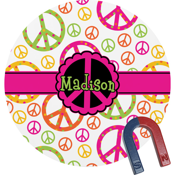 Custom Peace Sign Round Fridge Magnet (Personalized)