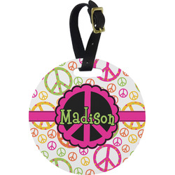 Peace Sign Plastic Luggage Tag - Round (Personalized)