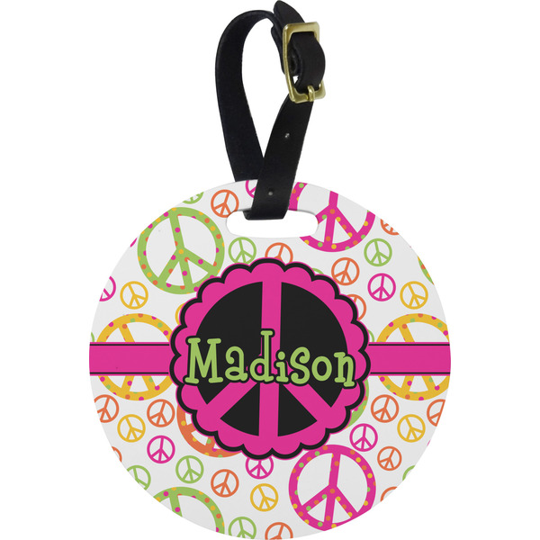 Custom Peace Sign Plastic Luggage Tag - Round (Personalized)