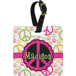 Peace Sign Plastic Luggage Tag - Square w/ Name or Text