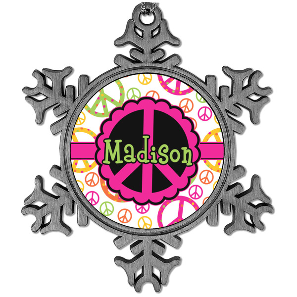 Custom Peace Sign Vintage Snowflake Ornament (Personalized)
