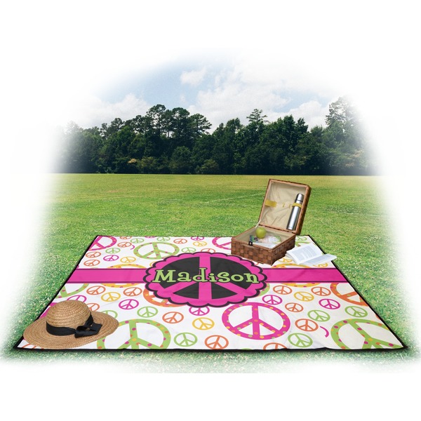 Peace Sign Picnic Blanket - with Basket Hat and Book - in Use