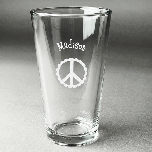 Custom Peace Sign Pint Glass - Engraved (Single) (Personalized)