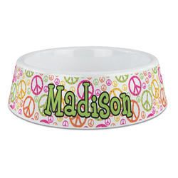 Peace Sign Plastic Dog Bowl - Large (Personalized)