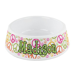 Peace Sign Plastic Dog Bowl - Small (Personalized)