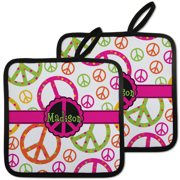 Custom Peace Sign Pot Holders - Set of 2 w/ Name or Text