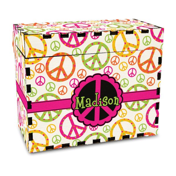 Custom Peace Sign Wood Recipe Box - Full Color Print (Personalized)