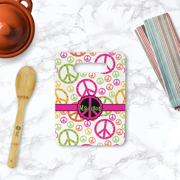 Peace Sign Rectangle Trivet with Handle - LIFESTYLE