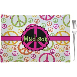 Peace Sign Rectangular Glass Appetizer / Dessert Plate - Single or Set (Personalized)