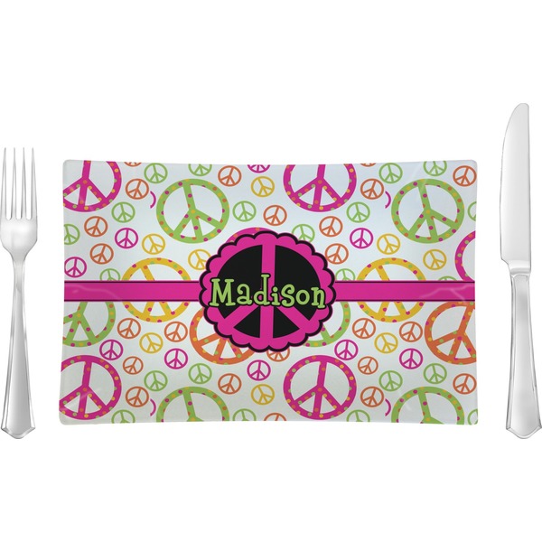 Custom Peace Sign Rectangular Glass Lunch / Dinner Plate - Single or Set (Personalized)