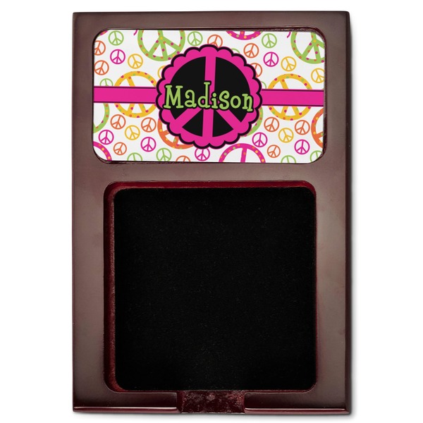 Peace Sign Red Mahogany Sticky Note Holder - Flat