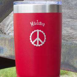 Peace Sign 20 oz Stainless Steel Tumbler - Red - Single Sided (Personalized)