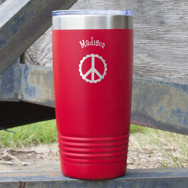 Custom Peace Sign 20 oz Stainless Steel Tumbler - Red - Single Sided (Personalized)