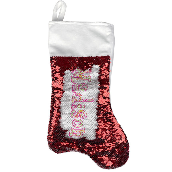 Custom Peace Sign Reversible Sequin Stocking - Red (Personalized)