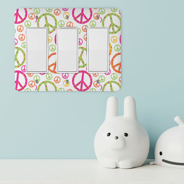 Peace Sign Rocker Light Switch Covers - Triple - IN CONTEXT