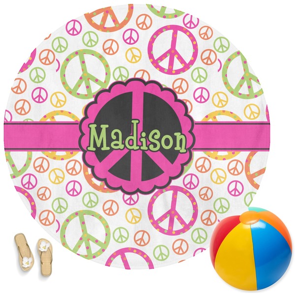 Custom Peace Sign Round Beach Towel (Personalized)