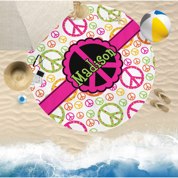 Peace Sign Round Beach Towel Lifestyle