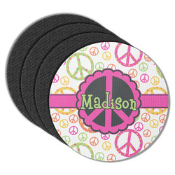 Peace Sign Round Rubber Backed Coasters - Set of 4 (Personalized)