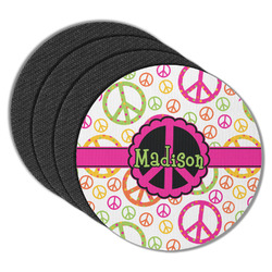 Peace Sign Round Rubber Backed Coasters - Set of 4 (Personalized)