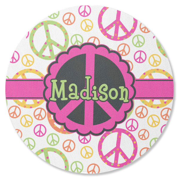 Custom Peace Sign Round Rubber Backed Coaster (Personalized)