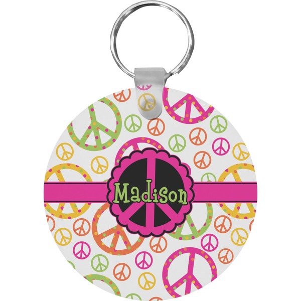 Custom Peace Sign Round Plastic Keychain (Personalized)