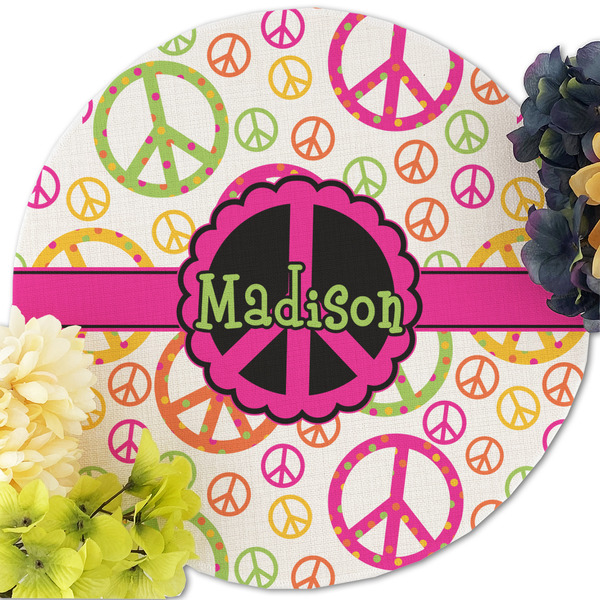 Peace Sign Round Linen Placemats - Front (w flowers)