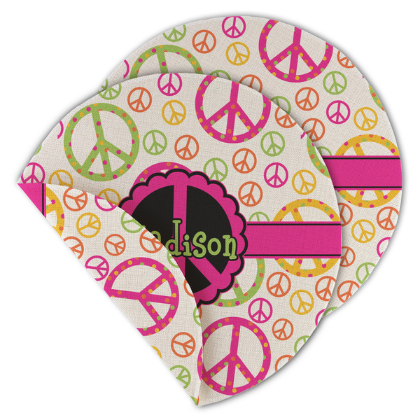 Custom Peace Sign Round Linen Placemat - Double Sided (Personalized)