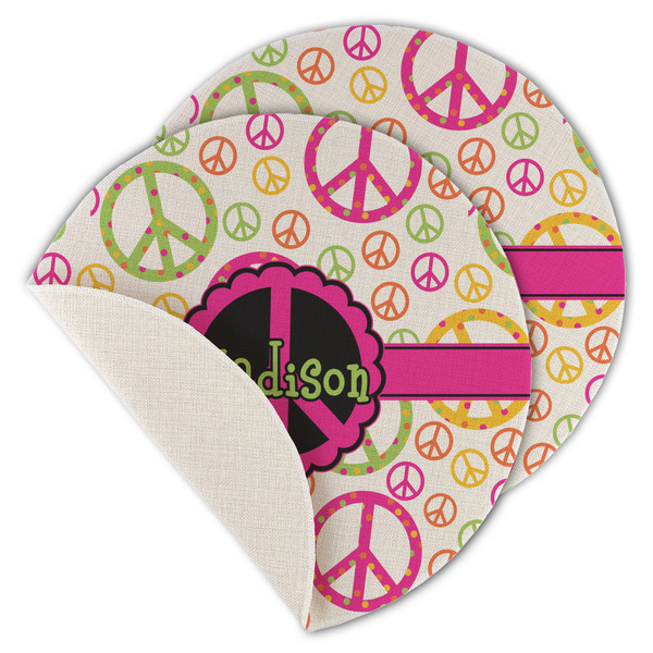 Custom Peace Sign Round Linen Placemat - Single Sided - Set of 4 (Personalized)