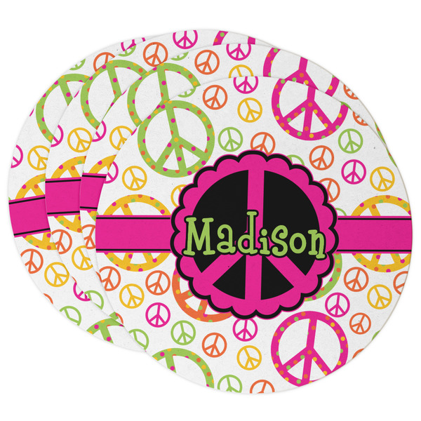 Custom Peace Sign Round Paper Coasters w/ Name or Text