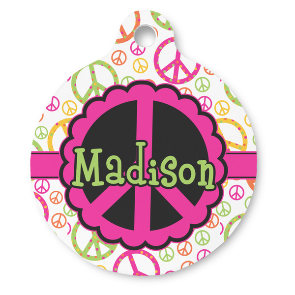 Custom Peace Sign Round Pet ID Tag - Large (Personalized)