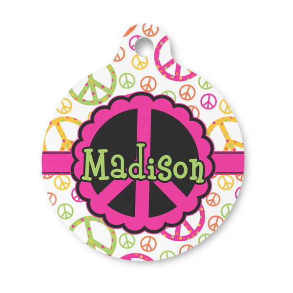 Custom Peace Sign Round Pet ID Tag - Small (Personalized)