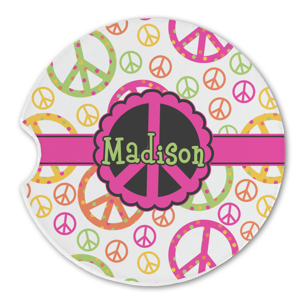 Custom Peace Sign Sandstone Car Coaster - Single (Personalized)