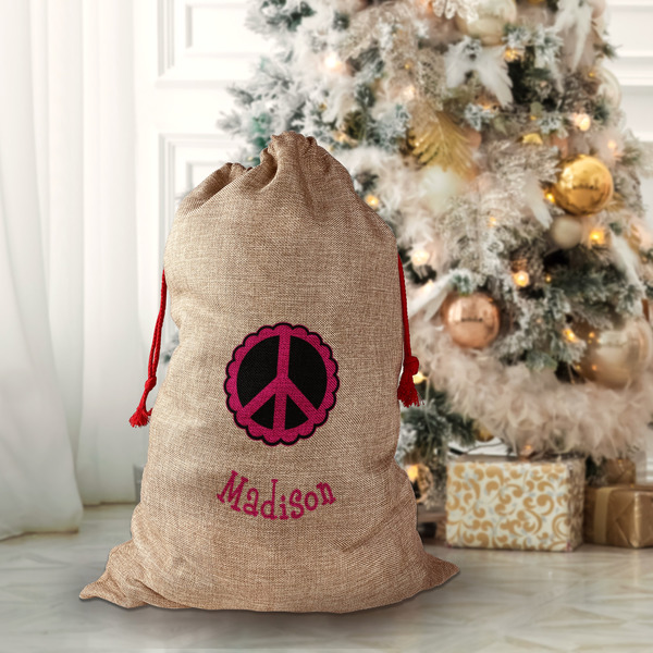Peace Sign Santa Bag - Front (stuffed)