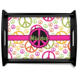 Peace Sign Black Wooden Tray - Large (Personalized)