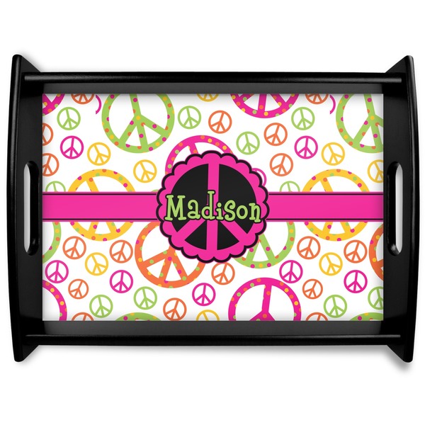 Custom Peace Sign Black Wooden Tray - Large (Personalized)