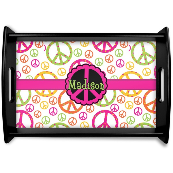 Custom Peace Sign Black Wooden Tray - Small (Personalized)