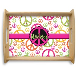 Peace Sign Natural Wooden Tray - Large (Personalized)