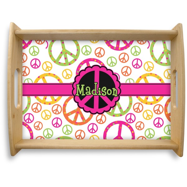 Custom Peace Sign Natural Wooden Tray - Large (Personalized)