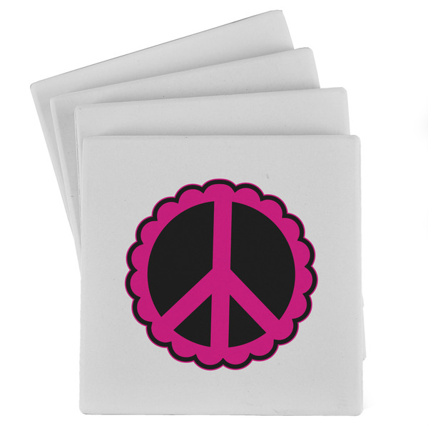 Custom Peace Sign Absorbent Stone Coasters - Set of 4