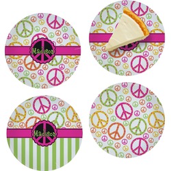 Peace Sign Set of 4 Glass Appetizer / Dessert Plate 8" (Personalized)