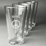 Peace Sign Pint Glasses - Engraved (Set of 4) (Personalized)