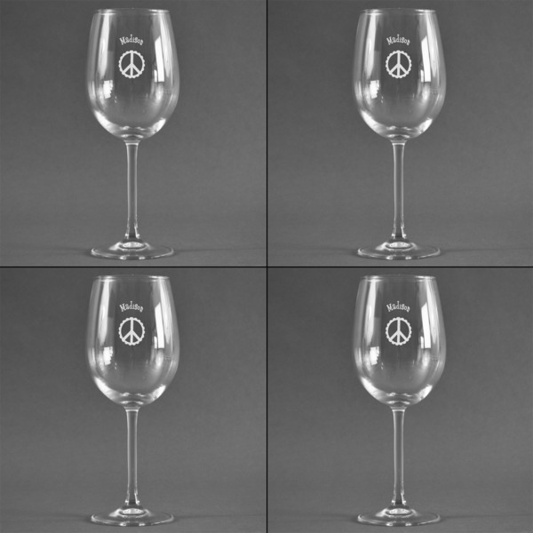 Peace Sign Set of Four Personalized Wineglasses (Approval)