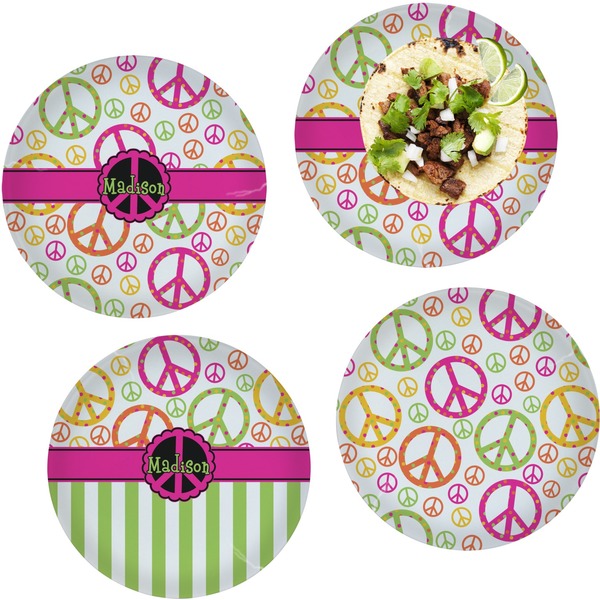 Custom Peace Sign Set of 4 Glass Lunch / Dinner Plate 10" (Personalized)