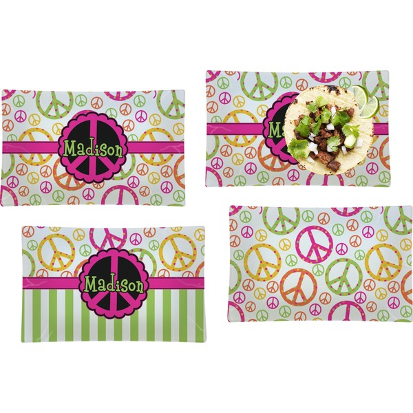 Custom Peace Sign Set of 4 Glass Rectangular Lunch / Dinner Plate (Personalized)