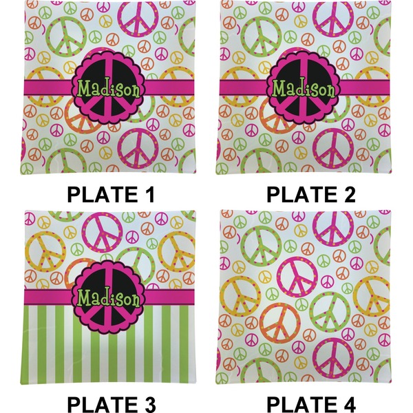 Peace Sign Set of Square Dinner Plates (Approval)