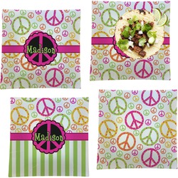 Peace Sign Set of 4 Glass Square Lunch / Dinner Plate 9.5" (Personalized)