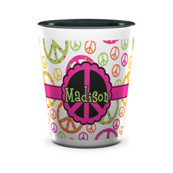 Peace Sign Ceramic Shot Glass - 1.5 oz - Two Tone - Set of 4 (Personalized)