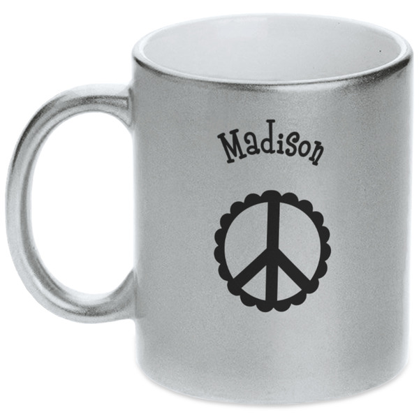 Custom Peace Sign Metallic Silver Mug (Personalized)