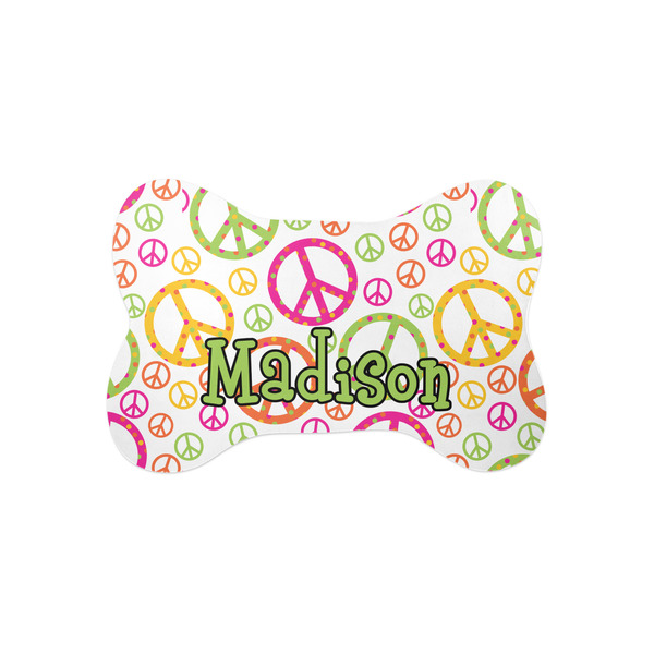 Custom Peace Sign Bone Shaped Dog Food Mat (Small) (Personalized)